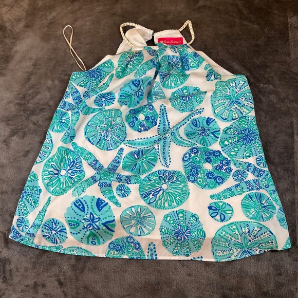 Lilly Pulitzer Halter Top Sleeveless Beach Print Blue Whit Womens Extra Small - Picture 1 of 9